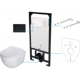 Peonia Zero Set 6 in 1 vas WC, capac, cadru, clapeta - finisaj negru, sistem prindere si membrana acustica - CDEN6ZPW