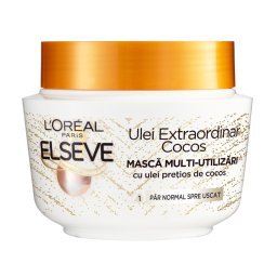Masca de par L oreal Paris Elseve Ulei Extraordinar cu ulei de cocos, pentru par normal spre uscat, 300ml