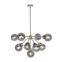 Candelabru living Kula 9, metal finisaj crom, sticla fumurie D:88cm H:160cm, 9x8W E14, KULA9
