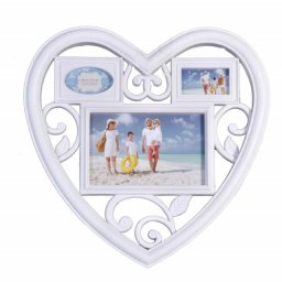 Rama foto decorativa cu 3 poze, model Pufo Heart, 28 x 28 cm, alba- design elegant pentru amintiri deosebite