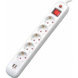 Prelungitor cu 5 prize 3m + 2 x USB 16A Alb, Spacer PP-5-30 USB