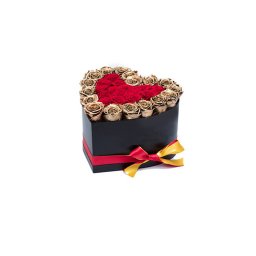 Aranjament floral inima cu trandafiri de sapun Gold Lux, rosu cu margini aurii (Culoare produse: auriu, TIP PRODUS: Aranjament floral)