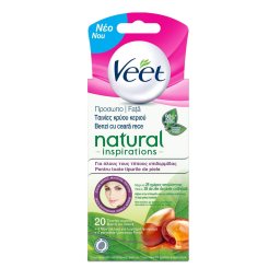 Benzi depilatoare cu ceara Veet Natural Inspirations pentru fata, pentru toate tipurile de piele, 20 benzi