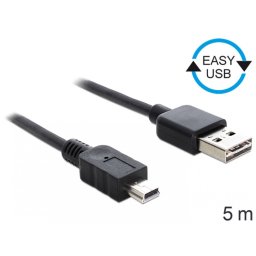 Cablu EASY-USB 2.0-A la mini USB T-T 5m Negru, Delock 83365