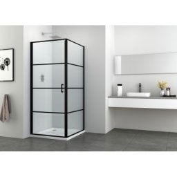 Cabina de dus patrata ELITE BLACK Design Parte fixa & Usa batanta 80/90*195
