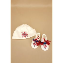 Set botez, caciulita si pantofiori - cod PC22