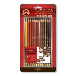 Set 12 creioane colorate KOH-I-NOOR POLYCOLOR, nuante maro