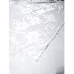 Fata de masa cu dantela, damasc calitate I alb, 140x250 cu 12 servetele fara dantela
