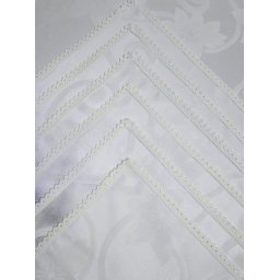 Fata de masa damasc alb 150x350 cu 12 servetele, cu dantela, White Flowers