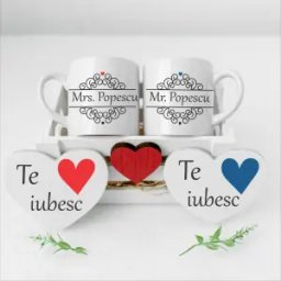 Set Romance cani albe grafica personalizabila MrMrs Nume familie