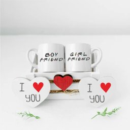 Set cani Romance personalizate cu textul Boy Friend, Girl Friend