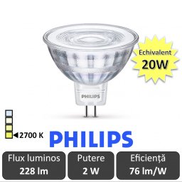 Bec LED Philips -Led Spot MR16 GU5.3 12V 3-20W alb-cald
