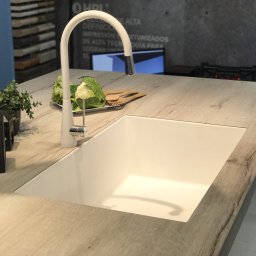 Chiuveta bucatarie granit CookingAid Cube ON7610 Alba Polar White cu montaj sub blat + accesorii instalare