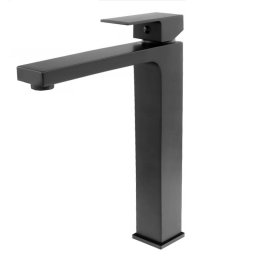 Baterie lavoar cu pipa inalta fixa, culoare negru mat, Cube