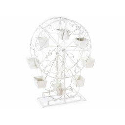 Suport flori din fier alb patinat Roata Panoramica 93 cm x 31,5 cm x 118 h