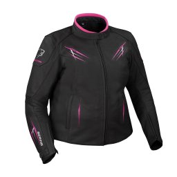 Geacă Moto Damă din Piele BERING LADY BRUTALIA QUEEN SIZE · Negru / Alb / Roz