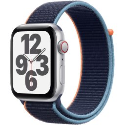 Ceas Smartwatch Apple Watch SE, GPS + Cellular, 44mm Silver Aluminium Case, Deep Navy Sport Loop