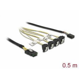 Cablu Mini SAS SFF-8087 la 4 x SATA 7 Pini + Sideband 0.5m, Delock 85683
