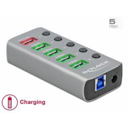 HUB USB 3.2 Gen 1 cu 4 porturi + 1 Fast Charging cu iluminare + switch ON/Off, Delock 63262