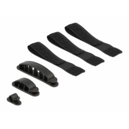 Set 3 cureluse + 3 clipsuri cablu Negru, Delock 18393