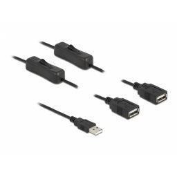 Cablu de alimentare USB-A la 2 x USB-A T-M cu switch On/Off 1m, Delock 86803