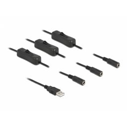 Cablu de alimentare USB-A la 3 x DC 5.5 x 2.1 mm T-M cu switch On/Off 1m, Delock 86798