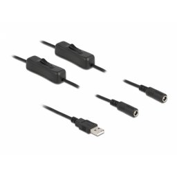 Cablu de alimentare USB-A la 2 x DC 5.5 x 2.1 mm T-M cu switch On/Off 1m, Delock 86797