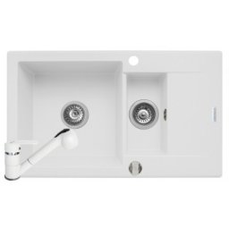 Set chiuveta KORFU 78x46 1 1/2B 1D & baterie FIDO - Snow