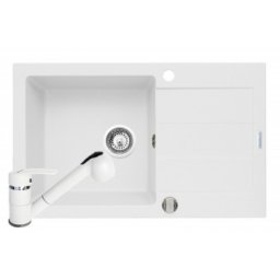 Set chiuveta granit SPARTA PLUS & baterie FIDO - Snow