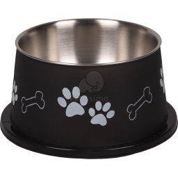 Bol metalic pentru câini cu urechi lungi Flamingo Bella Kena - negru 900 ml