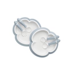 2 Seturi hranire: farfurie, lingurita si furculita pentru bebe, Powder Blue