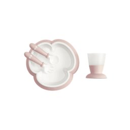 Set hranire: farfurie, lingurita, furculita si pahar pentru bebe, Powder Pink