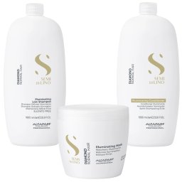 Kit ingrijire completa pentru stralucire Alfaparf Semi di Lino Diamond Illuminating, Salon Size