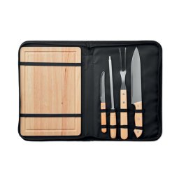 Set 4 accesorii barbeque, 36x3x24 cm, Everestus, 9IA19079, Bambus, Otel inoxidabil, Negru