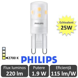 Bec LED Philips - Led CapsuleMV 1.9-25W G9 2700K