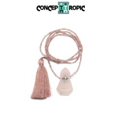 Colier Aromoterapie si Cristaloterapie din Cuart Roz cu Cuart Capsuna - Accesorii Argint 925 - 1 Buc
