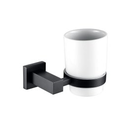 Suport pasta/periute de dinti baie cu pahar ceramica, negru mat