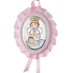 Icoana Argint Ingerul Pazitor 10x13x2cm Roz