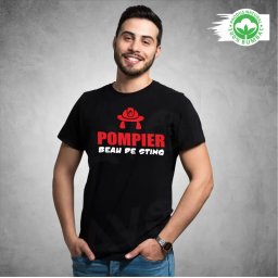 Tricou negru personalizat: POMPIER, Beau de Sting (barbat)