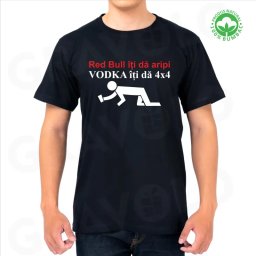 Tricou negru personalizat: Red Bull iti da aripi, VODKA iti da 4x4 (barbat)