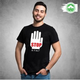 Tricou negru personalizat: STOP! ai 1 leu? (barbat)