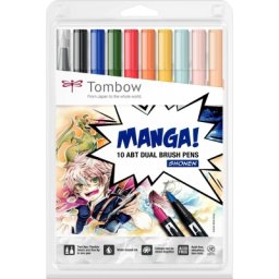Marker caligrafic 2 in 1, ABT Dual Brush Pen, Manga Shonen, 10 culori/set Tombow