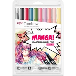 Marker caligrafic 2 in 1, ABT Dual Brush Pen, Manga Shojo, 10 culori/set Tombow
