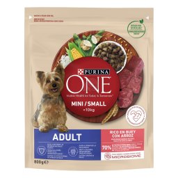 Purina One Mini Adult, Vită și Orez, hrană uscată pentru câini 800 g