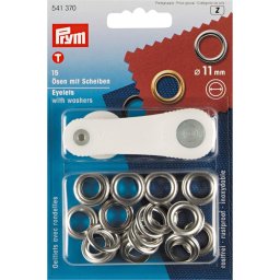 Ocheti de 11 mm, argintii 15 buc cu dispozitiv de atasare Prym
