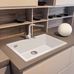 Chiuveta bucatarie granit CookingAid Cube ON7610 Alba Polar White + accesorii montaj
