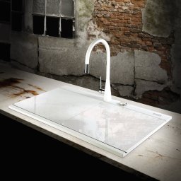 Chiuveta bucatarie granit dubla cu 2 cuve CookingAid Kinga LX8620 Alba Polar White + accesorii montaj