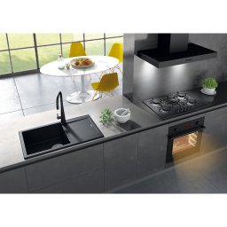 Chiuveta bucatarie granit CookingAid Infinity NF8610 Neagra Black Metal quartz reversibila stanga dreapta cu picurator + accesorii montaj