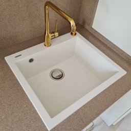 Chiuveta bucatarie granit CookingAid Cube ON5610 Alba Galbui Jasmine + accesorii montaj