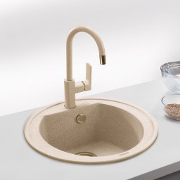 Chiuveta bucatarie rotunda granit CookingAid Naiky NK5110 Bej Pigmentat Avena + accesorii montaj
